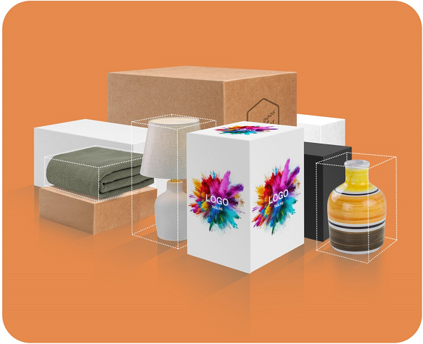 Verschiedene Produkte in einer maßgeschneiderten Box | Kartonsaufmass.de