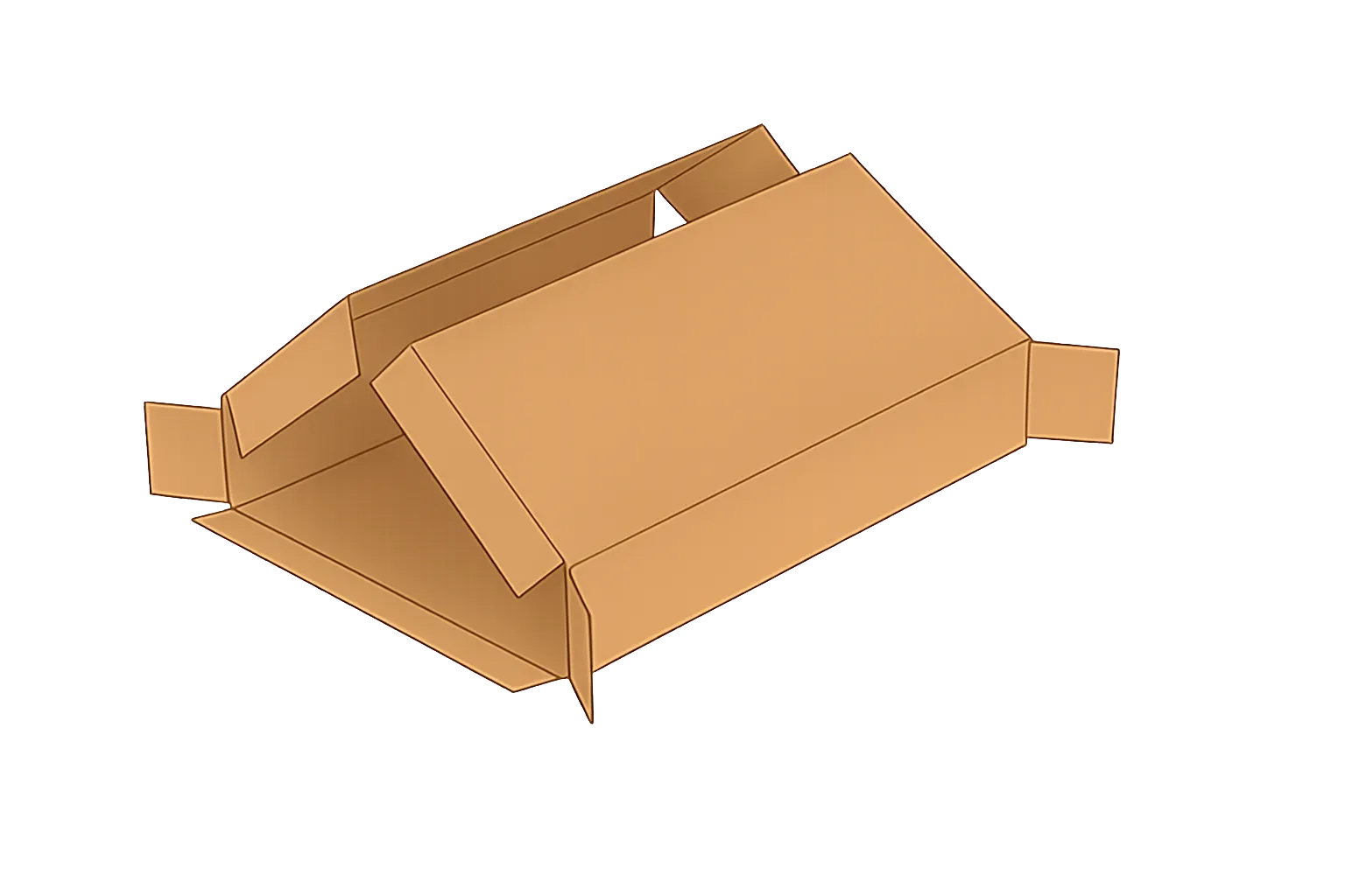 Eine Falthülle (fefco 411) wurde speziell für die sichere und kompakte Verpackung flacher Produkte entwickelt. Die Verpackung wird um das Produkt gefaltet. Dadurch liegt sie eng am Inhalt an und das Produkt kann während des Transports weniger verrutschen.