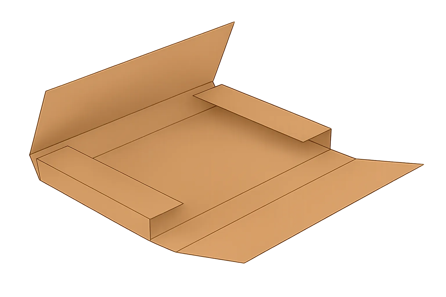 Ein Kreuztrich-Ordner ist eine Wickelverpackung aus Wellpappe, die eng um Ihr Produkt gefaltet wird. Dadurch bleiben Bücher, Drucksachen, Bilderrahmen und andere flache Produkte während der Lagerung und des Transports gut geschützt.
